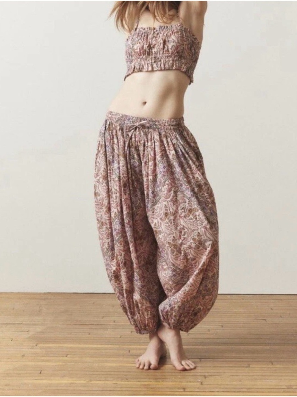 Urban Outfitters Out From Under Bohemian Balloon Pants - Pink, Brown & White, XS